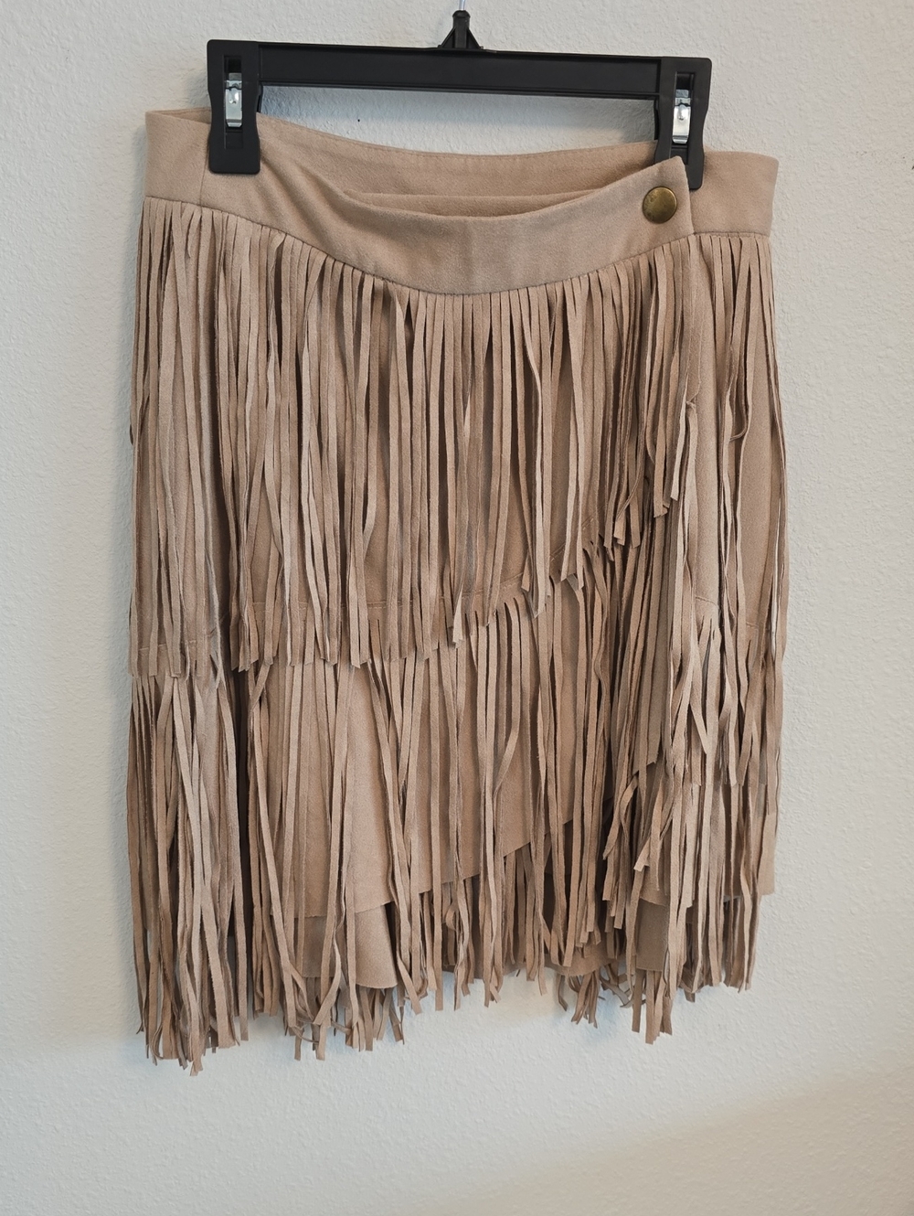Asymmetrical Beige Fringe Mini Skirt